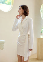 Load image into Gallery viewer, Gathered Wrap Suit Dress in White
