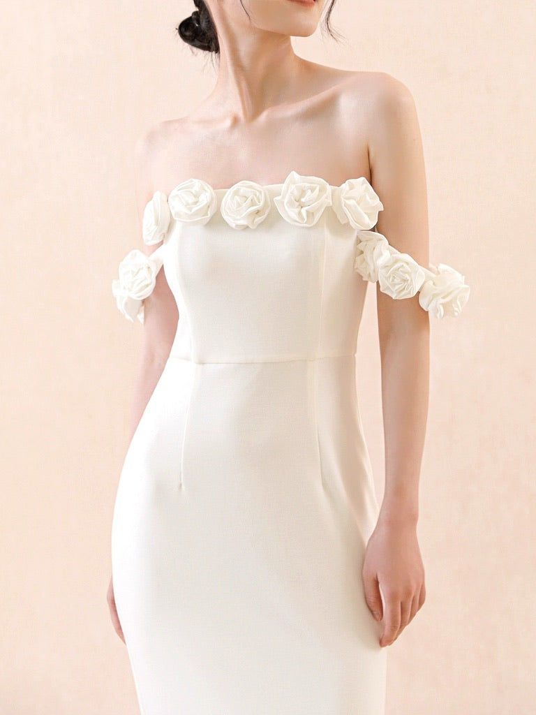 Off Shoulder Rose Gown in White