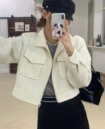 Load image into Gallery viewer, Korean Boucle Pocket Boxy Jacket in Off White
