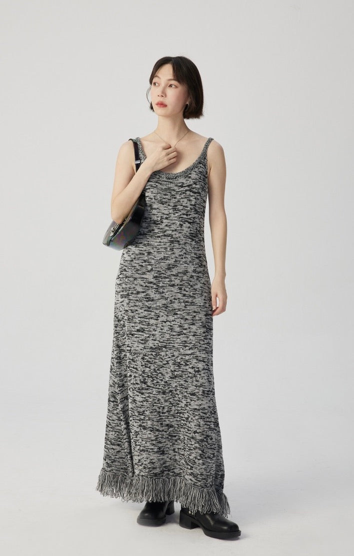 Melange Knit Cami Maxi Dress in Grey