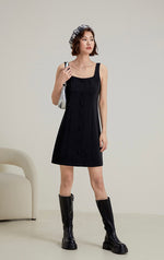 Load image into Gallery viewer, Tweed Button Shift Dress in Black
