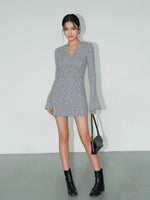 Load image into Gallery viewer, Melange Knitted Mini Dress in Grey
