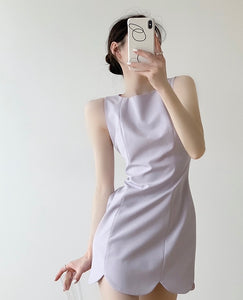 Scallop Hem Pocket Mini Dress in Purple