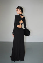 Load image into Gallery viewer, Trio Cutout Back Knitted Maxi Dress in Black
