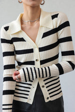 Load image into Gallery viewer, Multi Striped Cardigan Top in White/Black
