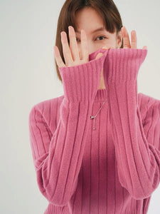 Wool Ribbed Knitted Sweater in Pink