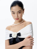 Load image into Gallery viewer, Off Shoulder Contrast Stretch Gown in Black
