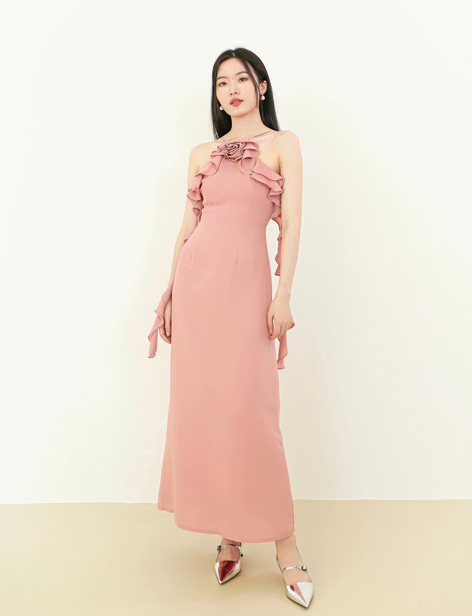 Rose Ruffle Drape Dress [2 Colours]