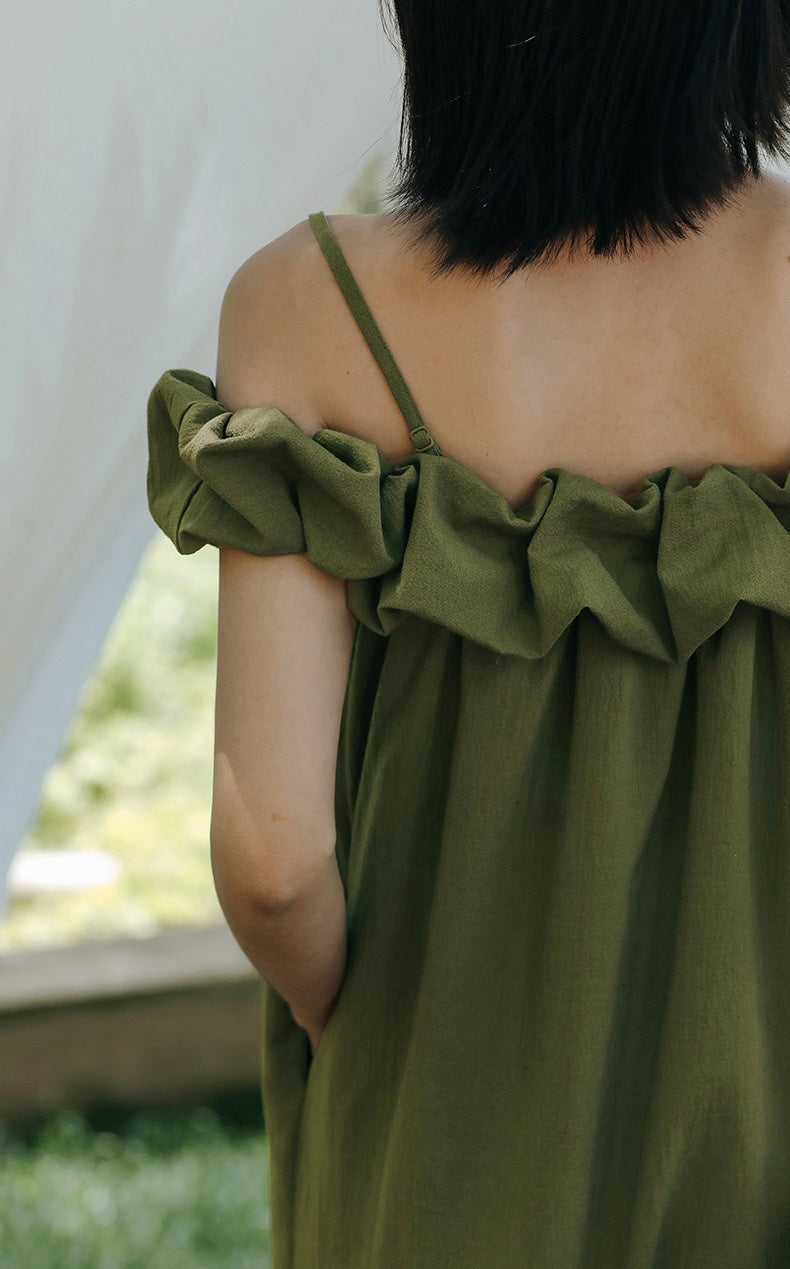 Crepe Ruffle Dress in Green