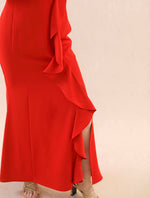 Load image into Gallery viewer, Ruffle Slit Maxi Dress in Red
