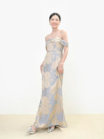 Load image into Gallery viewer, Off Shoulder Floral Gown in Blue/Gold
