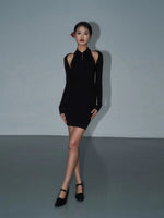 Load image into Gallery viewer, Mini Halter Cheongsam + Bolero Set in Black
