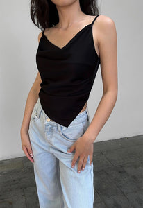 Drape Asymmetric Cami Top in Black
