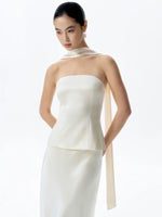 Load image into Gallery viewer, Satin Halter Bustier Top// Maxi Skirt in Cream
