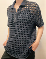 Load image into Gallery viewer, Korean Knit Polo Top in Navy
