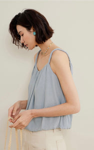 Twist Strap Crepe Top in Blue