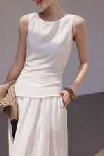 Load image into Gallery viewer, Cotton Blend Tie Top // Maxi Skirt in Cream
