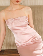 Load image into Gallery viewer, Satin Bustier Bow Gown in Pink
