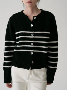 Mid Stripe Wool Cardigan in Black