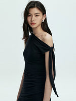 Load image into Gallery viewer, Toga Tie Stretch Maxi Dress in Black
