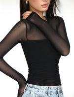 Load image into Gallery viewer, Sheer Panel Long Sleeve Top in Black
