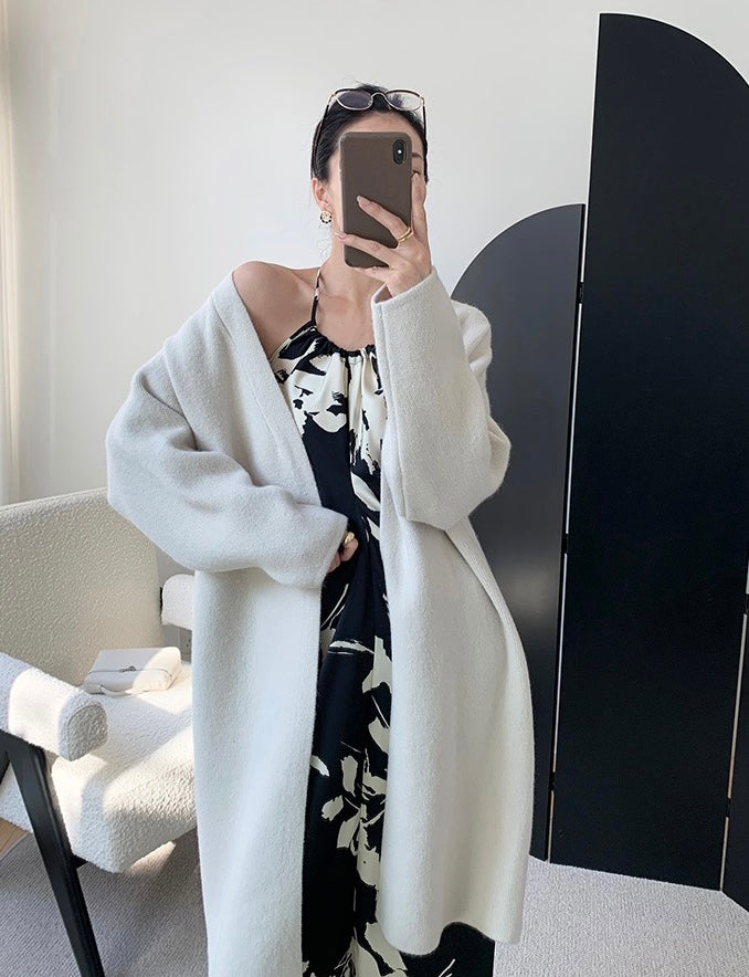 Relaxed Midi Open Cardigan in Off White