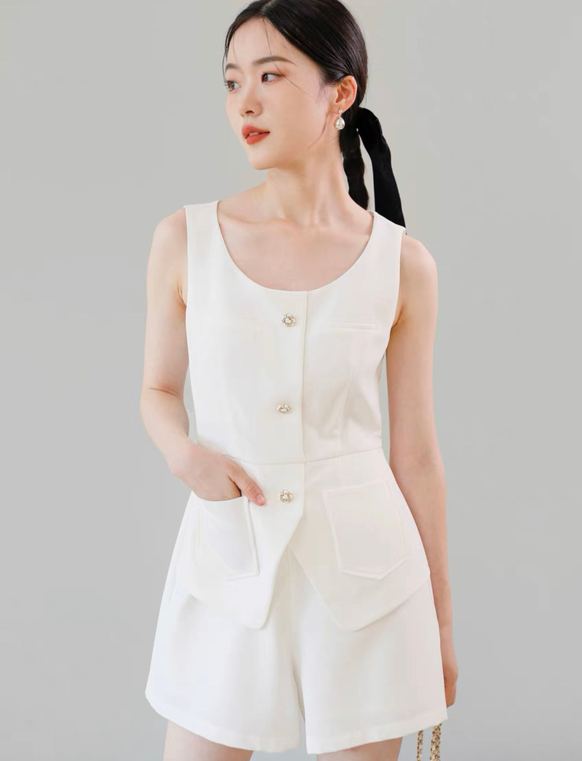 Tailored Sleeveless Suit Jumpsuit in White