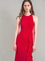 Load image into Gallery viewer, Ruffle Slit Maxi Dress in Red
