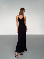 Load image into Gallery viewer, Halter Lace Maxi Dress in Black
