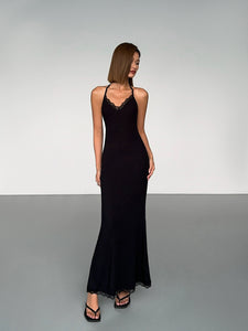 Halter Lace Maxi Dress in Black