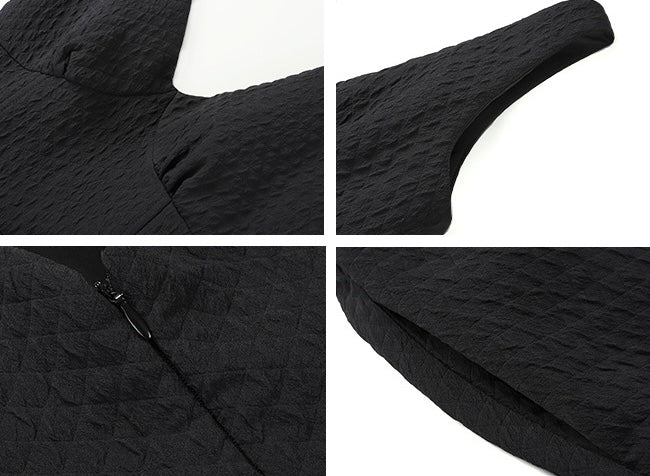 Textured V Flare Pocket Dress in Black