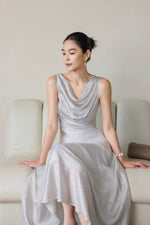 Load image into Gallery viewer, Textured Drape Wrap Top // Maxi Skirt in Silver
