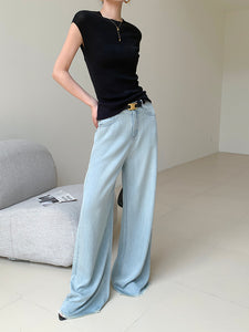 Tencel Flare Leg Light Jeans in Blue