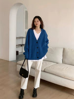 Load image into Gallery viewer, Oversized Contrast Button Cardigan in Blue
