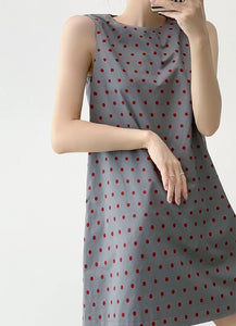 Polka Sleeveless Shift Dress in Grey