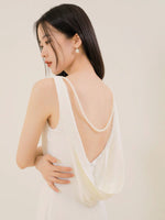 Load image into Gallery viewer, Double Drape Drop Back Bead Maxi Dress in White
