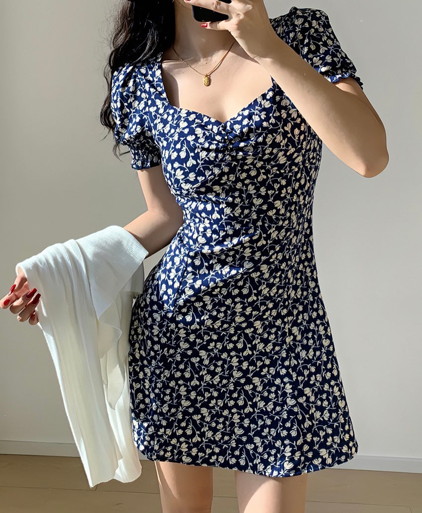 Floral Sweetheart Mini Dress in Blue