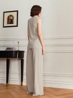 Load image into Gallery viewer, Side Pleat Tailored Trousers in Greige
