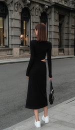 Load image into Gallery viewer, Knitted Side Cutout Slit Midi Dress in Black
