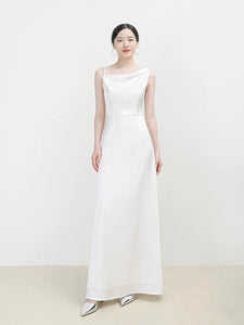 Asymmetric Shoulder Gown in White