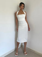 Load image into Gallery viewer, Halter Bodycon Midi Dress in White
