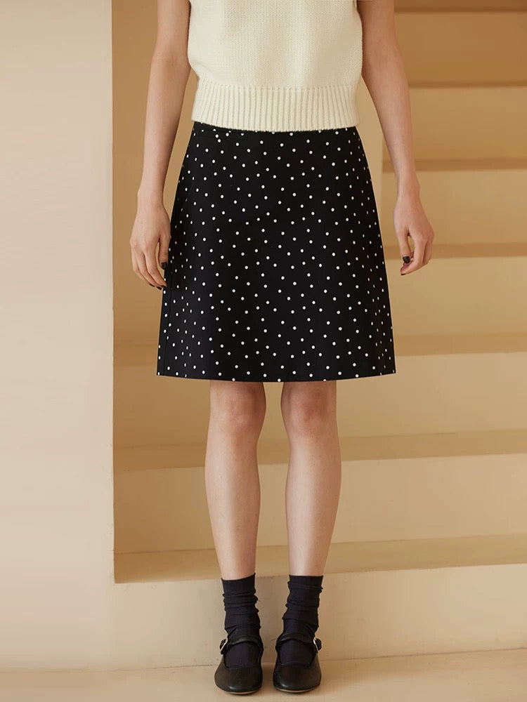 Polka Dot Mid Skirt in Black