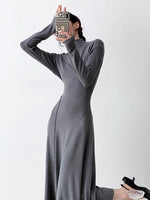 Load image into Gallery viewer, High Neck Line Midi Dress in Grey
