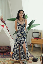 Load image into Gallery viewer, Drop Back Criss Cross Floral Dress in Navy
