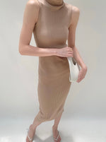 Load image into Gallery viewer, High Neck Ribbed Sleeveless Dress in Latte
