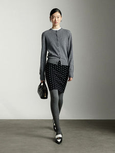 Polka Bodycon Knit Skirt in Black