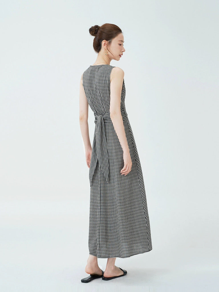 Checked Wrap Maxi Dress in Black/White