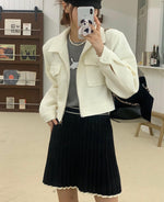Load image into Gallery viewer, Korean Boucle Pocket Boxy Jacket in Off White
