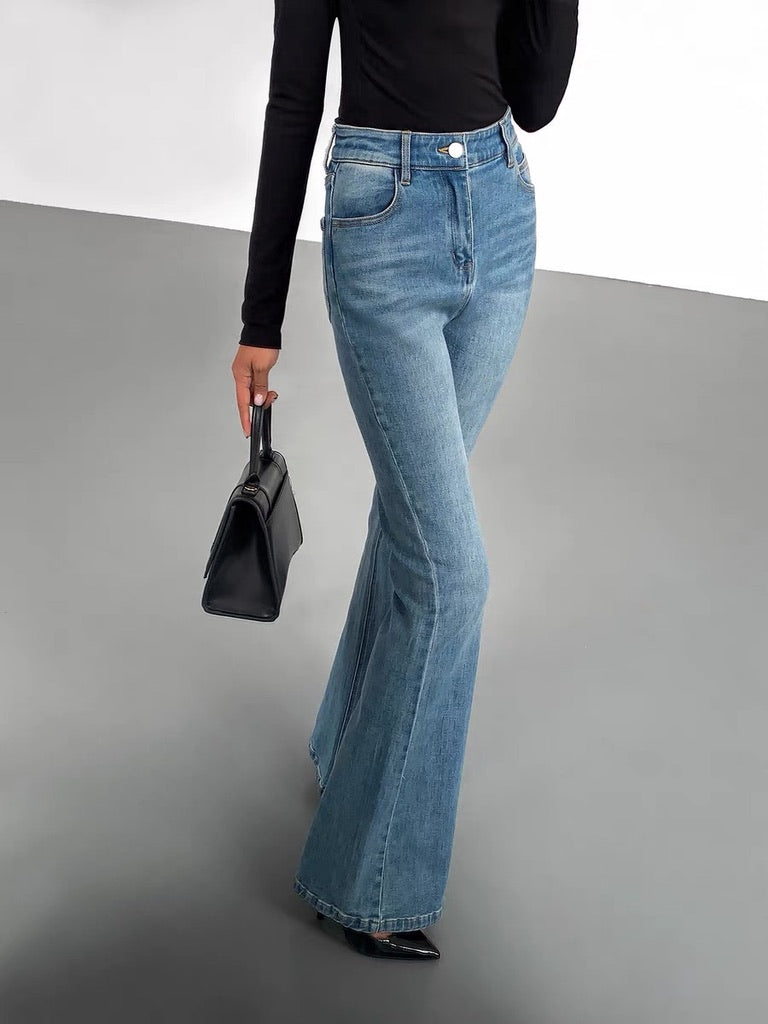 High Rise Bell Bottom Jeans in Blue