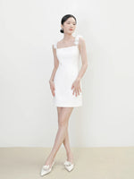 Load image into Gallery viewer, Petal Strap Mini Shift Dress in White
